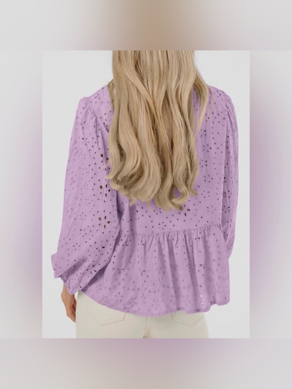 ✨Embroidered Floral Eyelet Cutout Babydoll Peasant Peplum Top Large Whimsy NWT - Picture 3 of 5